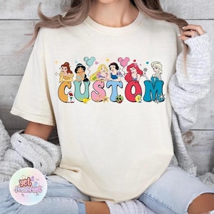 Custom Name Disneyland Princess Birthday Shirt, Princesses Belle Ariel Alphabets T-Shirt, Disneyland Family Trip Shirt, Birthday Girl Tees image 4