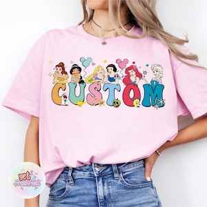 Custom Name Disneyland Princess Birthday Shirt, Princesses Belle Ariel Alphabets T-Shirt, Disneyland Family Trip Shirt, Birthday Girl Tees image 3