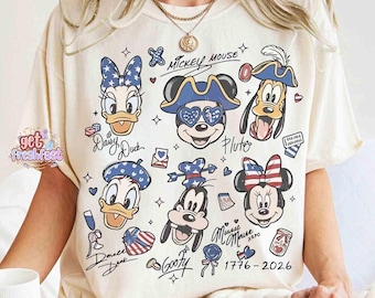 Comfort color Mickey And Friends US 250 Years Shirt, Patriotic Disneyland 250th America Anniversary Tee, Independence Day 2026 Tee