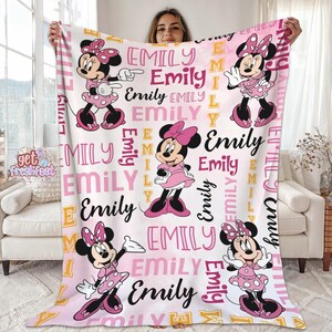 Personalized Watercolor Minnie Mouse Blanket, Custom Name Disneyland Minnie Blanket, Minnie Birthday Gifts, Disneyland Christmas Blanket image 1