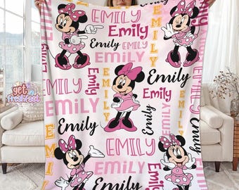 Personalized Watercolor Minnie Mouse Blanket, Custom Name Disneyland Minnie Blanket, Minnie Birthday Gifts, Disneyland Christmas Blanket