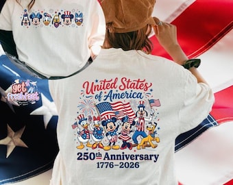 Retro USA 250th Anniversary Mickey & Friends Shirt, Disneyland 4th of July Shirt, Patriotic Disneyland Gifts, Independence Day Family Tee