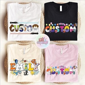 Custom Name Disneyland T-Shirts, Walt DisneyWorld Shirt, Disneyland Family Matching Trip Tee, Disneyland characters alphabet image 5
