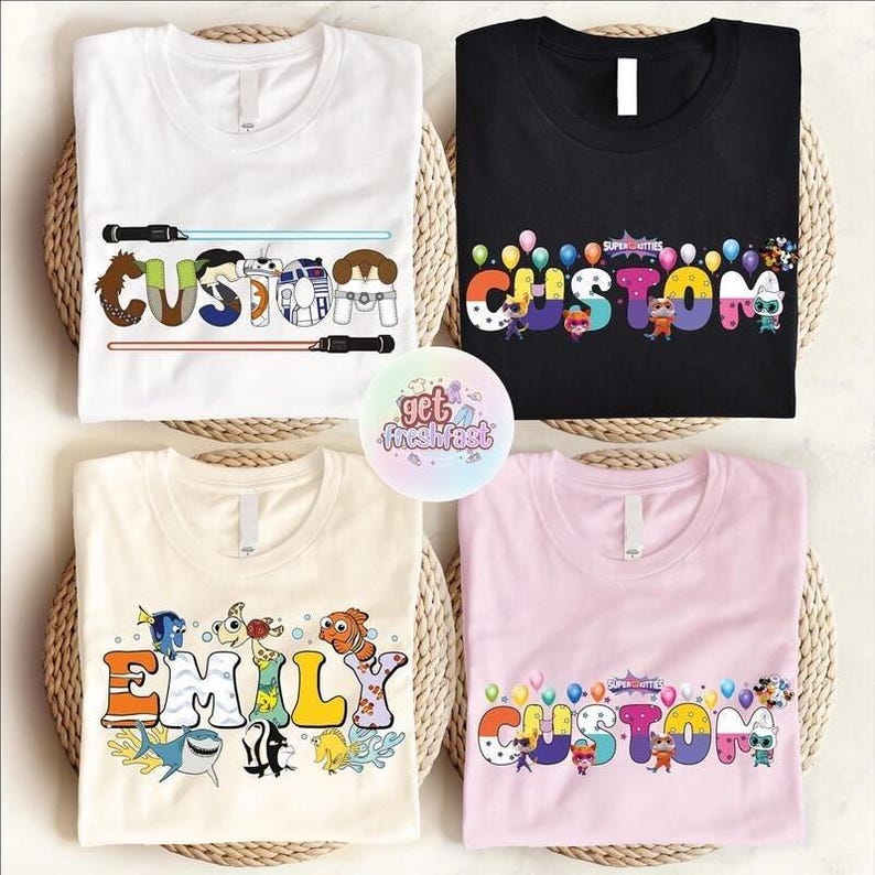 Custom Name Disneyland T-Shirts, Walt DisneyWorld Shirt, Disneyland Family Matching Trip Tee, Disneyland characters alphabet image 5