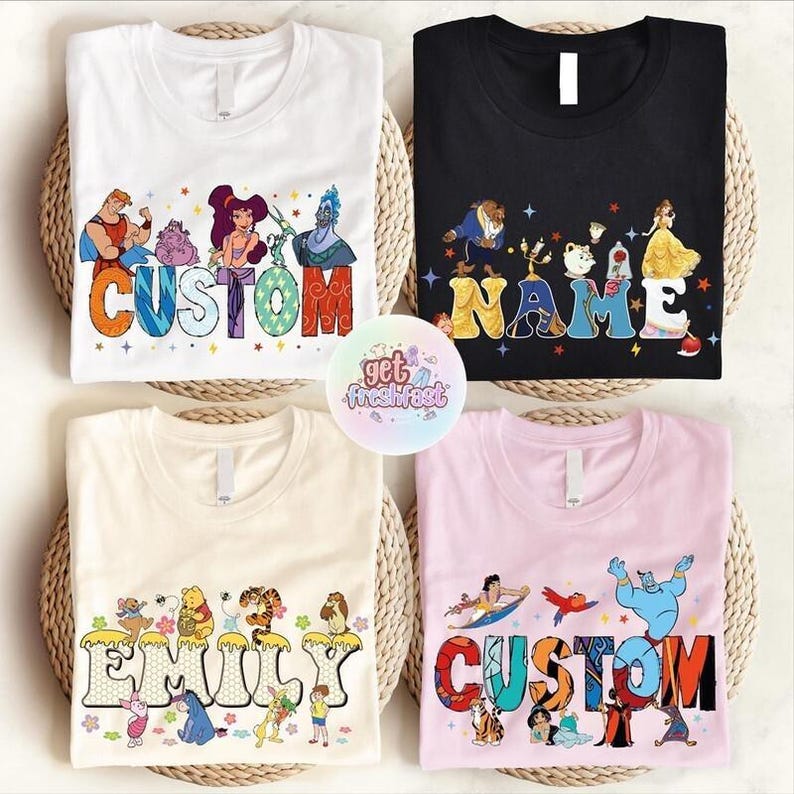 Custom Name Disneyland T-Shirts, Walt DisneyWorld Shirt, Disneyland Family Matching Trip Tee, Disneyland characters alphabet image 4
