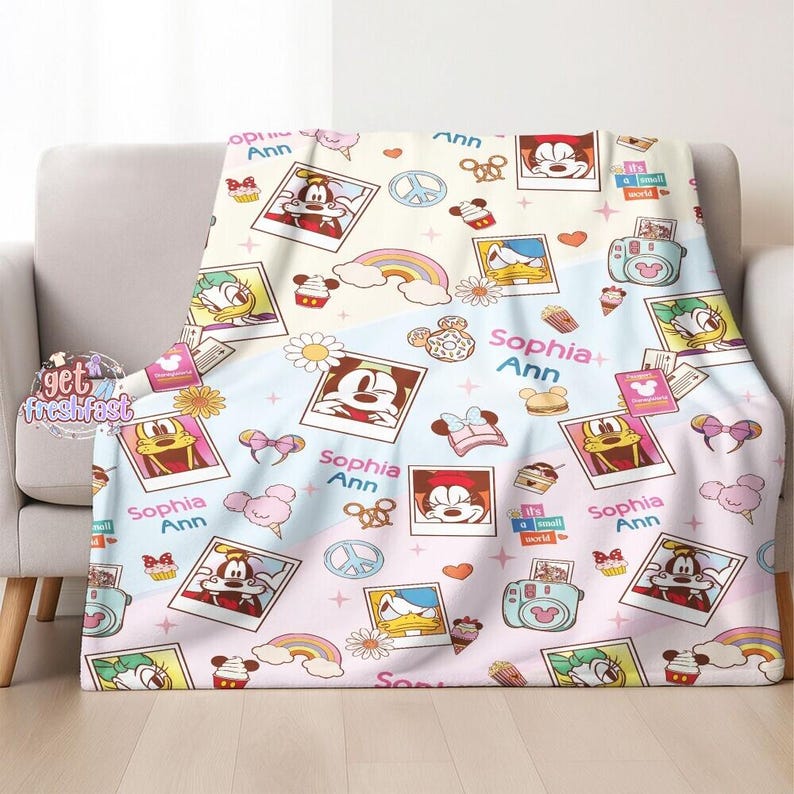 Personalized Mickey and Friends Blanket, Custom Name Disneyland Characters Throw, Soft Fleece Gift for Kids, Mickey Mouse Nursery Decor image 2