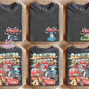 Custom Name Disney Cars Shirt, Pixar Lightning McQueen Tee, Tow Mater, Doc Hudson, Radiator Springs Shirt, Disney Family Trip, Disneyland imagem 2