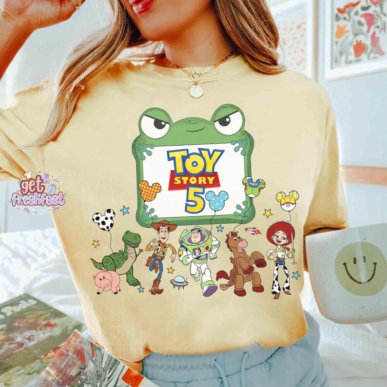 Disneyland Pixar Toy Story 5 Balloons Shirt, Disneyworld Toy Story Shirt, Toy Story Family Tee, Woody Buzz Lightyear Jessie Aliens Rex image 4