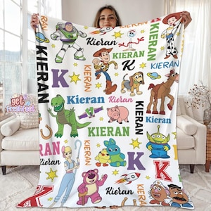 Personalized Toy Story Fleece Blanket, Toy Story Characters Blanket, Woody Buzz Lightyear Jessie, To Infinity And Beyond, Disneyland Blanket image 1