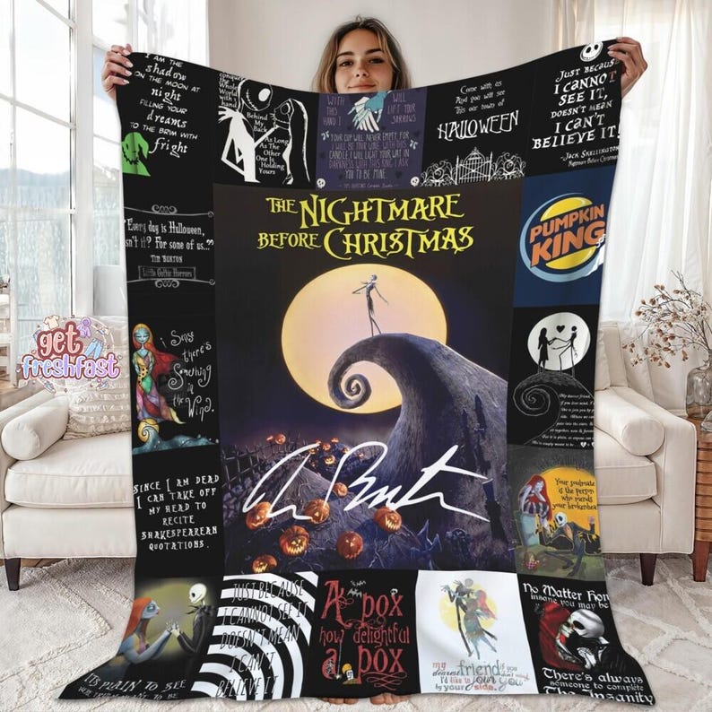 The Nightmare Before Christmas Fleece Blanket, Jack Skellington And Sally Blanket, Halloween Movie Fleece Throw Blanket For Bed Couch Sofa image 1