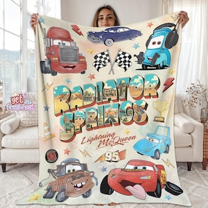 Radiator Springs Cars Movie Blanket, Cars Characters Blanket, Lightning McQueen Sally Tow Mater Cars, Disneyland Blanket, Magic Kingdom Trip image 1