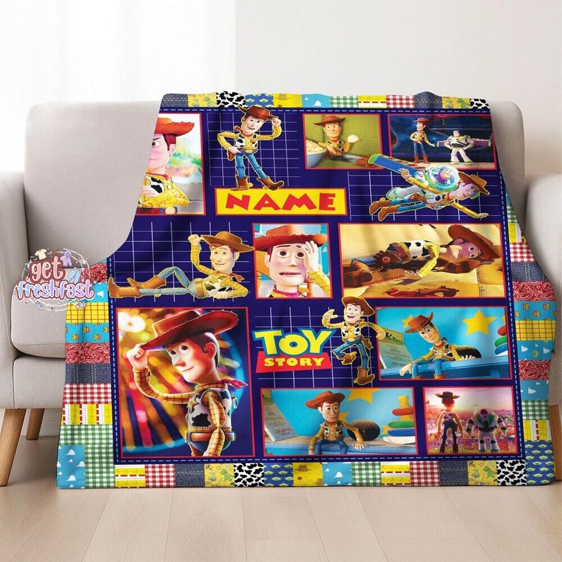Personalized Disneyland Pixar Toy Story Blanket, Custom Name Baby Girl Boy Blanket, Toy Story Birthday Gift, Disneyland Xmas Blanket Gift image 2