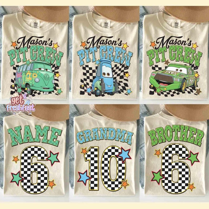 2-sided Pit Crew Disney Cars Shirts, Lightning McQueen Mater Sally Carrera Doc Hudson Racing Cars Land Group Matching Tee, Family Vacation image 2