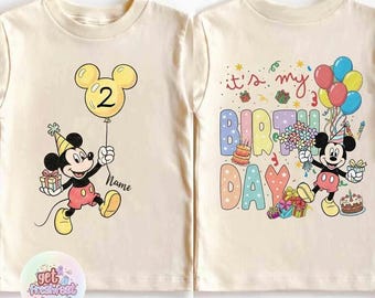 Custom Toddler Name Age Mickey & Friends With Balloon Shirt, Personalized Mickey Mouse Birthday Present Gift, Disneyland Family Trip Tee