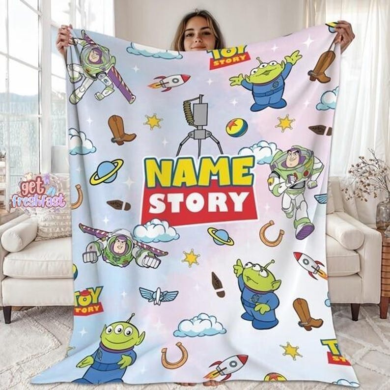 Personalized Toy Story Blanket, Custom Name Disneyland Toy Story Blanket, Custom Name Disneyland Blanket, Blanket Birthday Boy Girl Gift image 1