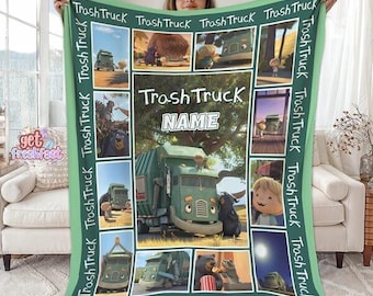 Personalized Trash Truck Blanket, Custom Trash Truck Fleece Blanket, Trash Truck Blanket Birthday Gifts, Trash Truck Christmas Blanket Gifts