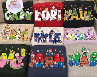 Super Mario All Characters Personalized Shirt, Mario Luigi Bowser Peach Princess, Custom Name Birthday Boy Girl Gift