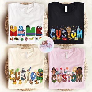 Custom Name Disneyland T-Shirts, Walt DisneyWorld Shirt, Disneyland Family Matching Trip Tee, Disneyland characters alphabet image 3