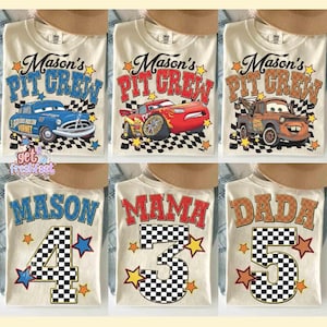 2-sided Pit Crew Disney Cars Shirts, Lightning McQueen Mater Sally Carrera Doc Hudson Racing Cars Land Group Matching Tee, Family Vacation image 1