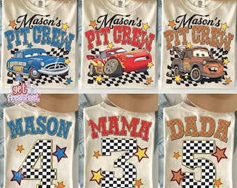 2-sided Pit Crew Disney Cars Shirts, Lightning McQueen Mater Sally Carrera Doc Hudson Racing Cars Land Group Matching Tee, Family Vacation