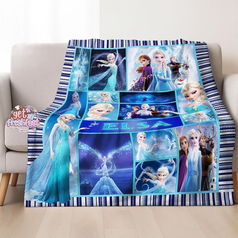 Custom Name Frozen Elsa Queen Fleece Blanket, Elsa Blanket, Frozen Blanket, Frozen Movie Blanket, Personalized Elsa Blanket, Christmas Gift 画像 2