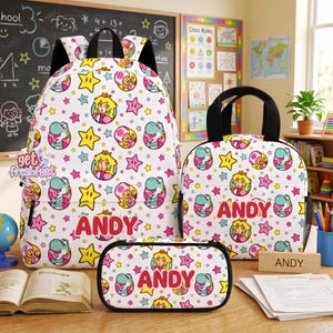 Personalized Super Mario Kids Backpack Set, Custom Name School Bag, Yoshi Toad Lunch Box, Gift for Boy, Birthday Return Gift