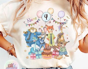 Personalized Name Age Zootopia 2 Birthday Shirt, Disneyland Judy Hopps Nick Wilde Gary De'Snake Birthday Present Gift, Disneyland Family Tee