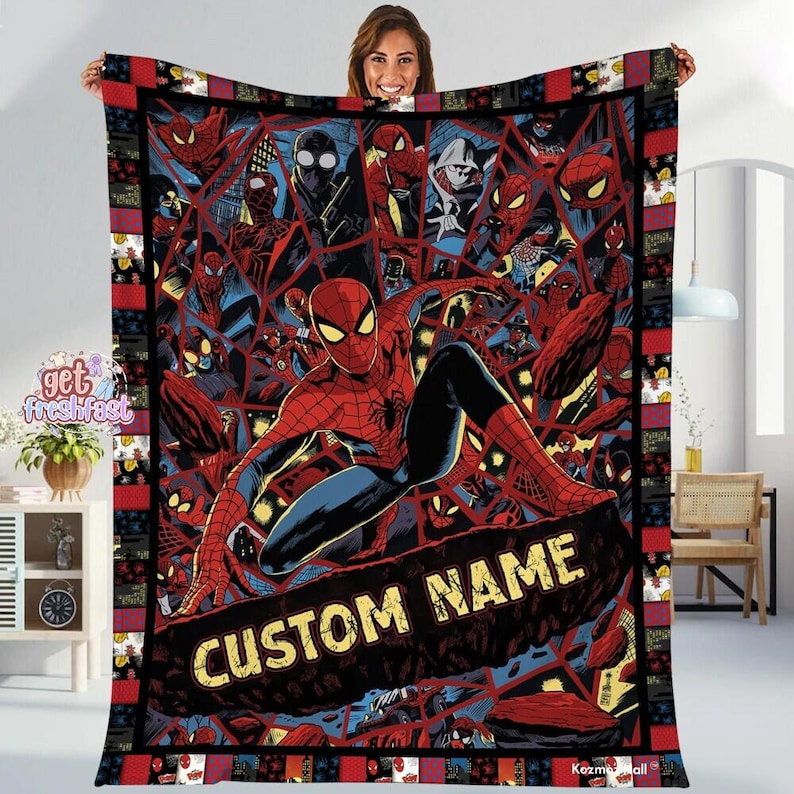 Personalized Superhero Spiderman Blanket, Custome Spiderman Fleece Blanket, Spiderman Birthday Theme Party Blanket, Spiderman Boys Blanket zdjęcie 1
