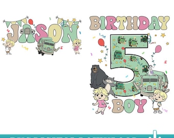 Diseño PNG de cumpleaños de camión de basura con nombre y edad personalizados, camión de basura para fiesta de cumpleaños familiar, descarga digital de camión de basura