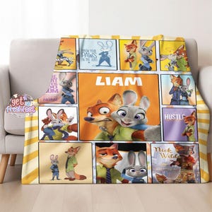 Custom Zootopia Disneyland Fleece Blanket, Custom Zootopia Baby Blanket, Birthday Gift For Kids, Personalized Name Disneyland Blanket image 2