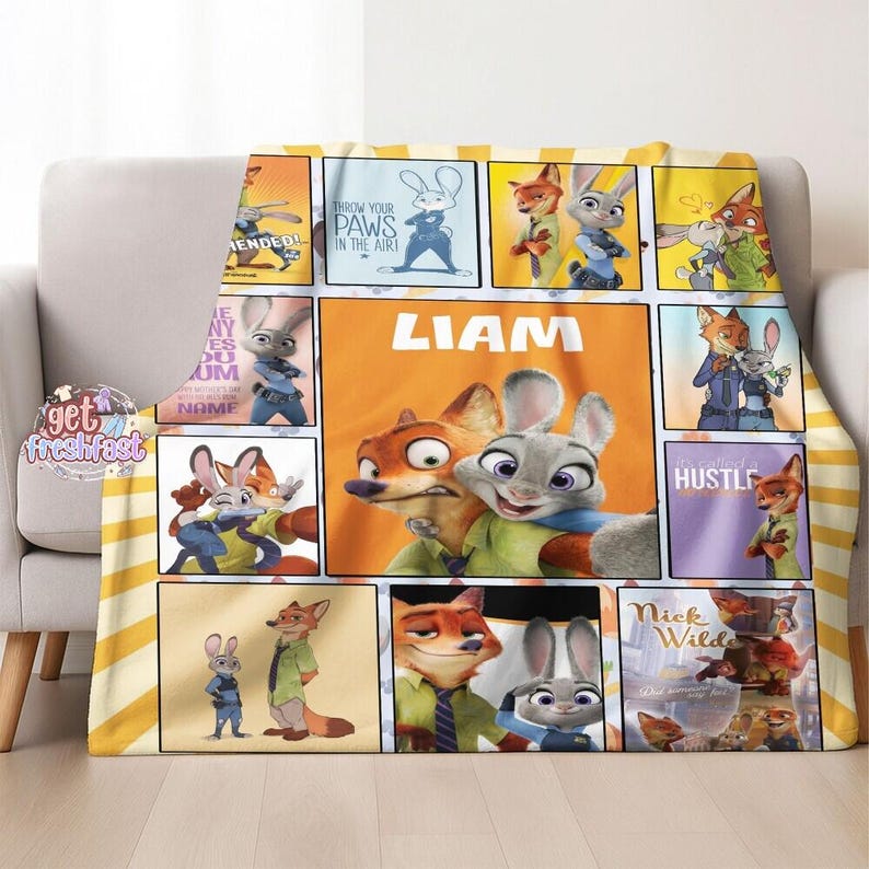 Custom Zootopia Disneyland Fleece Blanket, Custom Zootopia Baby Blanket, Birthday Gift For Kids, Personalized Name Disneyland Blanket image 2