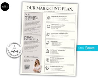 Real Estate Marketing, Marketing Plan Flyer, Seller Lead Magnet, Realtor Branding, Home Selling Guide, Listing Plan, Agent Mailer, CANVA