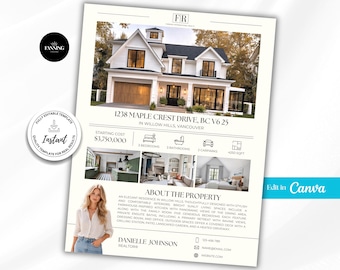 Plantilla de folleto inmobiliario, folleto de listado de vivienda, folleto de jornada de puertas abiertas, folleto de propiedad recién listada, folleto de propiedad de lujo, marketing inmobiliario, Canva
