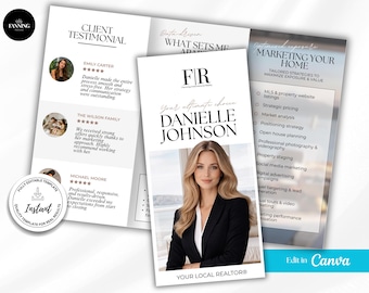 Folleto de marketing inmobiliario, folleto "Acerca de mí" inmobiliario, folleto inmobiliario tríptico, folleto tríptico de presentación del agente, Canva