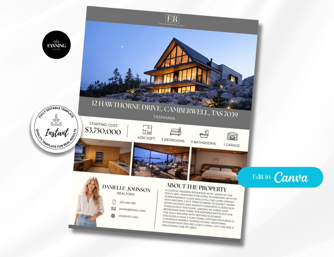 Real Estate Flyer Editable Canva Template, Real Estate Open House Flyer ...