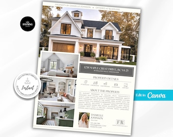Plantilla de folleto inmobiliario, folleto de listado, folleto de jornada de puertas abiertas, folleto de recién listado, folleto de propiedad de lujo, marketing inmobiliario, Canva editable