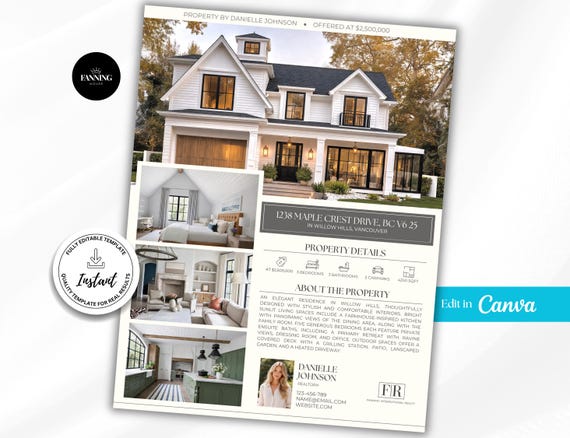 Real Estate Flyer Template, Listing Flyer, Open House Flyer, Just Listed Flyer, Luxury Property Flyer, Real Estate Marketing, Editable Canva