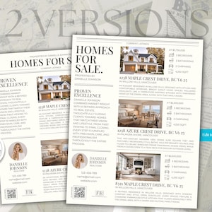 May include: Real estate listing flyer with the text "Homes for Sale" and "Proven Excellence." The flyer features images of homes, property details, and contact information for Danielle Johnson. The design is in black and white.