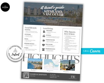 Folleto de guía local de bienes raíces, marketing inmobiliario, plantilla de guía de vecindario, boletín de bienvenida de la comunidad de agentes inmobiliarios, correo para agentes, Canva