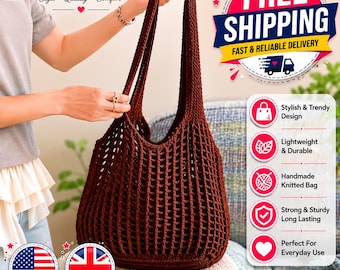 Crochet Shoulder Tote Bag – Hollow Knit Beach Shopping Bag