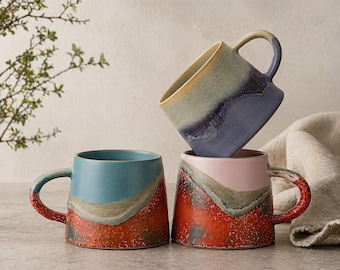 Handmade Ceramic Coffee Mug, Unique Glaze Stoneware Cup, Artisan Pottery Mug, Rustic Tea Cup, Gift for Her, Housewarming Gift