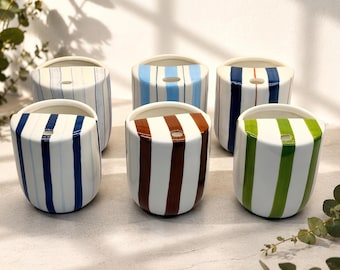 Hand-Painted Ceramic Striped Travel Mug, Modern To-Go Coffee Cup