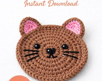 Crochet Cat Coaster Pattern, Beginner Mug Rug PDF (Instant Download)