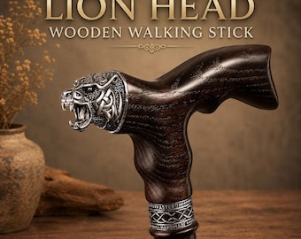 Line head wooden walking stick
