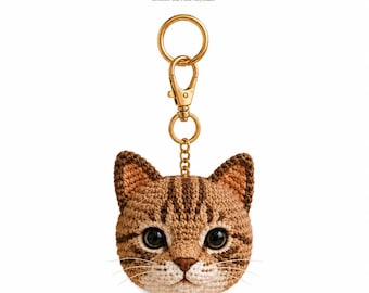 Crochet Natural Cat Face Keychain Pattern PDF