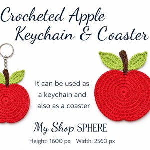 Crocheted Apple Keychain Coaster Pattern | Fruit Applique DIY Tutorial