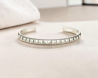Punk Studded Cuff Bangle Bracelet for Women | Rhodium Plated Open Geometric Bangle Jewelry Gift