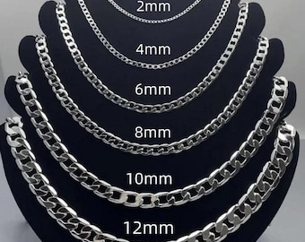 925 Sterling Silver Curb Chain Necklace, 2-12mm Width, 16-30 Inch (Unisex)