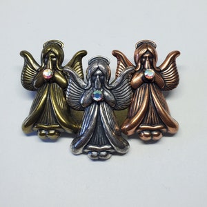 Messing, Zilver en Koper Toon Engelen Bidden AB Strass Broche