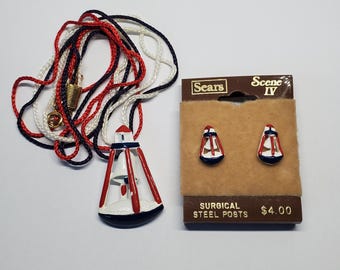 Vintage Sears Scene IV Enamel Buoy Earrings And Necklace Set